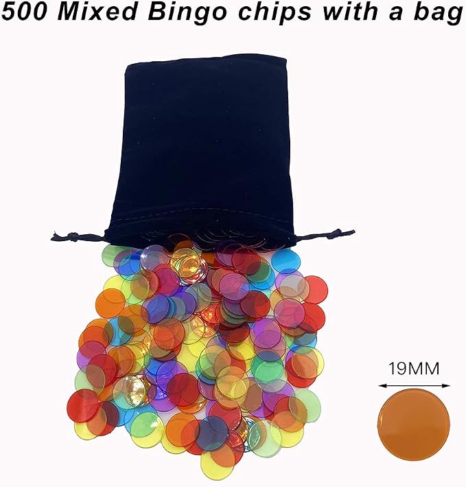 JUNWRROW 500 Pieces 3/4 inch Transparent 6 Color Bingo Counting Chips - Image 2