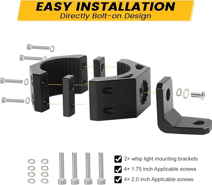 UTV Whip Mount, UTV Flag Light Mounting Bracket, Aluminium Alloy - 360° Rotating Flag Hole - Fits Perfect on 1.75" to 2" Roll Cage of Can Am Maverick X3 Polaris RZR XP 1000(Black,2PCS)