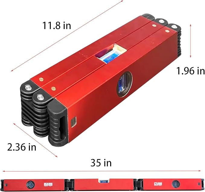 Folding Level, 3 Sections Foldable Measuring Tool for Various Corners Stairs, Accurate Multi-Angle Measurement Magnetic Aluminum Alloy Portable Level (35inch)