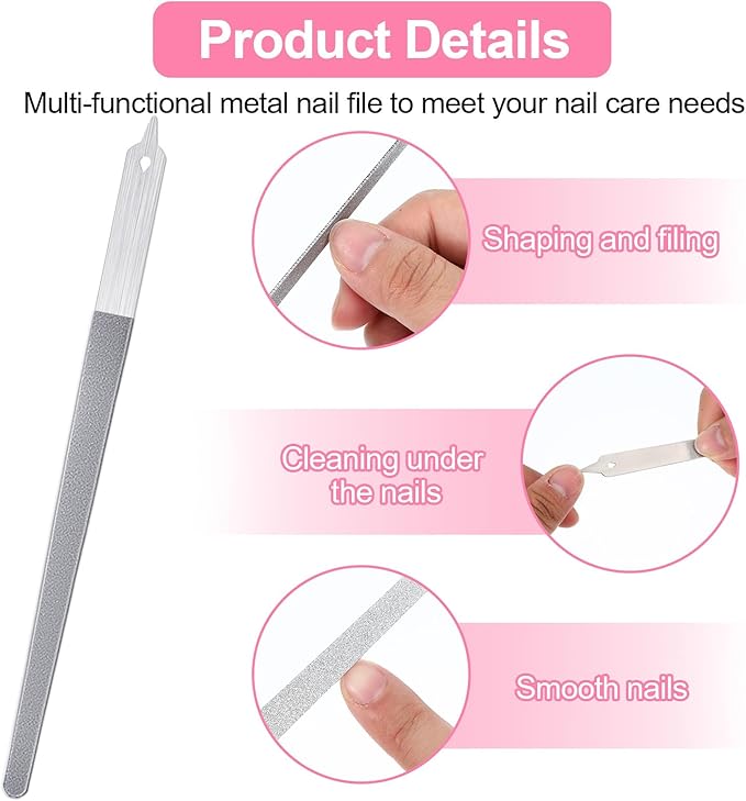 Diamond Deb Nail File 4 Pack Double Sided Fingernail Files for Natural Nails, Stainless Steel Toenail File with Sharp Pointed Tip, Professional Fine Grit Finger Nail Files for Women Men Girls (6in)