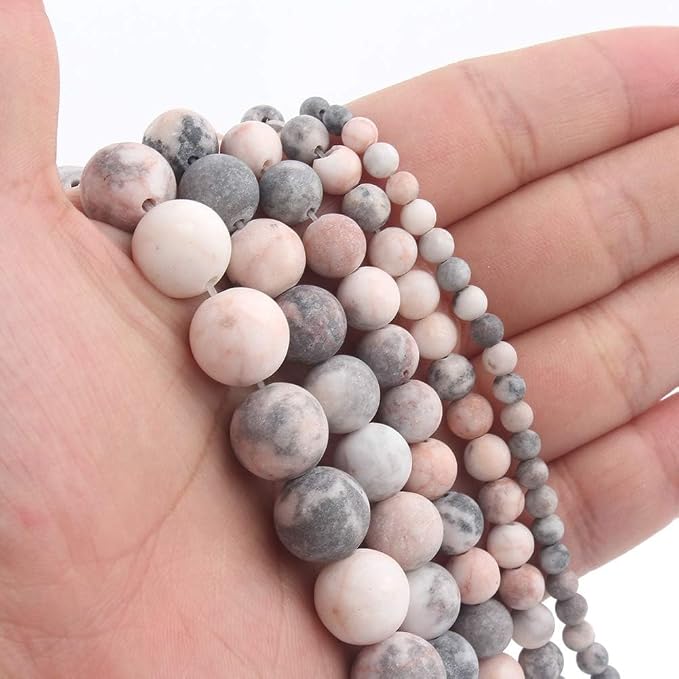 60pcs Natural Matte Pink Zebra Gemstone Beads，6mm Frosted Round Loose Stone - Image 7