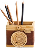 Vintage Wooden Camera Pencil Holder – Retro Desk Organizer by Unknown