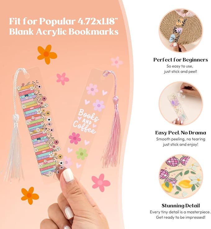 Kaciola 36 Sheets Booklover Theme UV DTF Bookmark Wraps, Acrylic Bookmark - Image 5