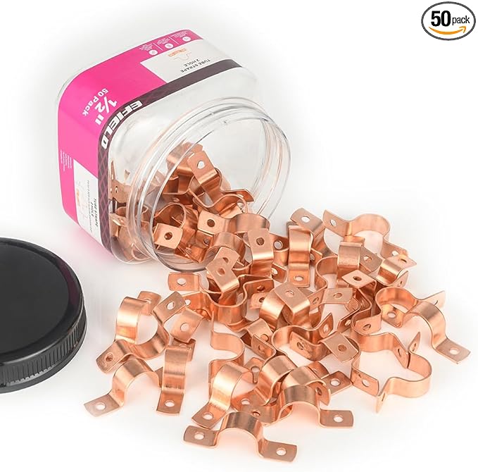 Pro 50-Pack EFIELD 1/2-Inch Copper Pipe Straps, Two-Hole Clamp Mount, (COPPER023)