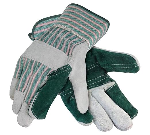 Galeton 2414-XL Heavy Shoulder Leather Double Palm Gloves, Safety Cuff, X-Large, Green Stripe (Pack of 12), Multicolor