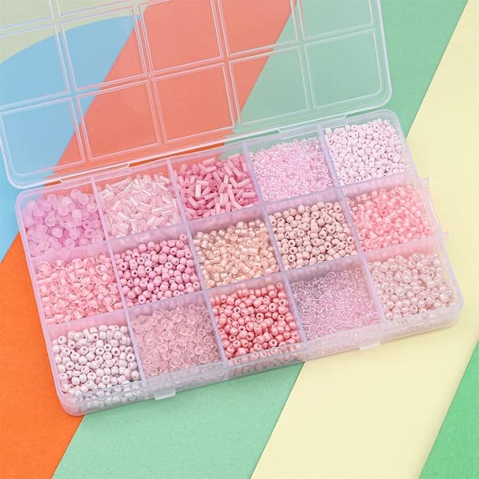 15 Grid Pink Glass Seed Bugle Tube Beads Kit - Image 4