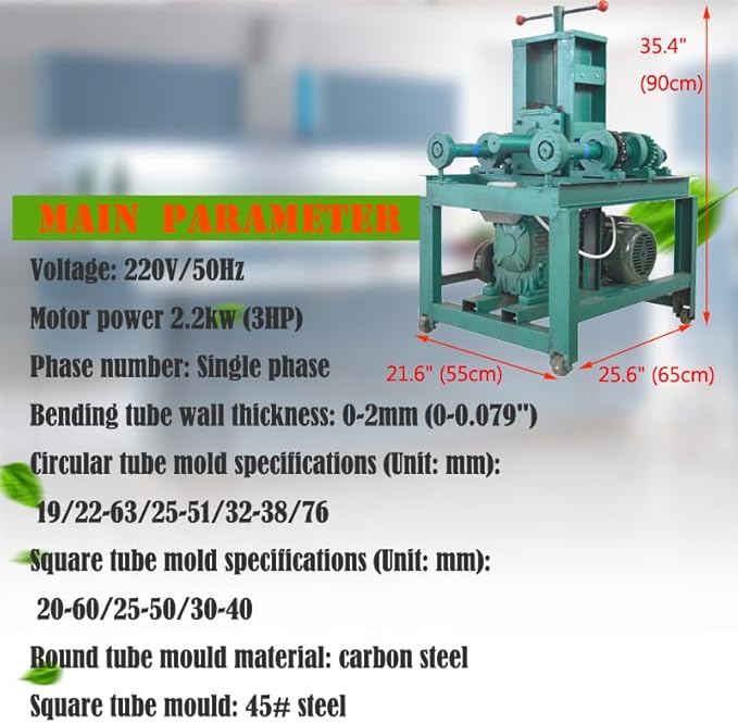 220V Electric Tube Pipe Bender, 2.2kw Electric Tubing Bender, Multi-Function Rolling Electric Pipe Bender with 15 Round Molds and 9 Square Molds