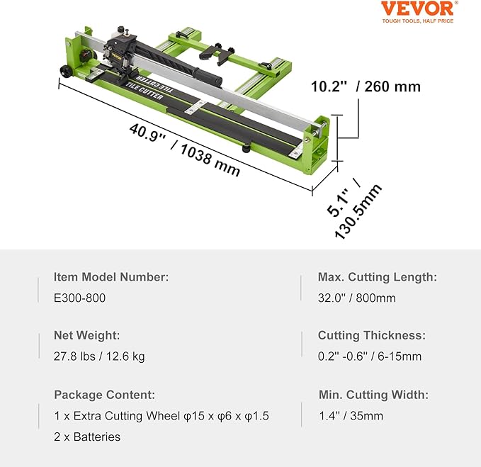 VEVOR Tile Cutter 32 Inch Manual Tile Cutter 1.4 Inch Tile Cutting Machine Ceramic Porcelain Tile Cutter w/Laser Guide All-Steel Frame and Bonus Spare Cutter Wheels Tile Cutter Hand Tool