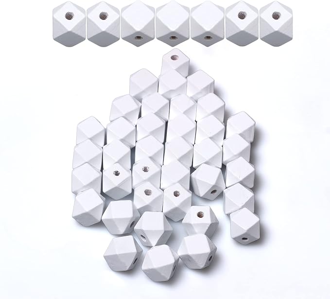 50pcs 15mm White Geometric Wooden Beads, Hole 3mm, Spacer Beading Supplies by woodeni