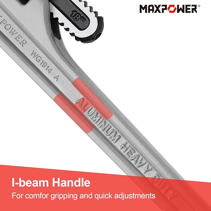 MAXPOWER 18-inch Pipe Wrench, Heavy Duty Aluminum Plumbing Wrench