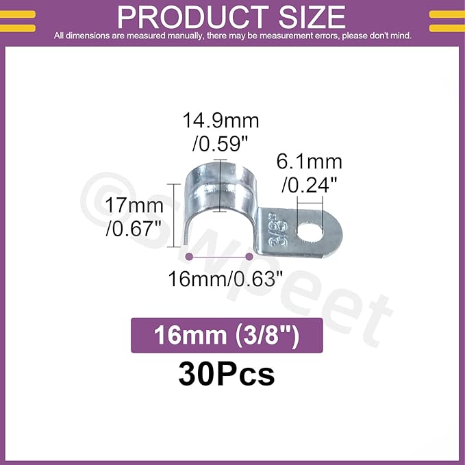 Swpeet 30Pcs 3/5"(16mm) Zinc Plated One Hole EMT Pipe Strap Kit, Pipe Straps U Bracket Tube Strap Pipe Clamp 1 Hole Snap On Pipe Strap Conduit Clamps Tension Clips for Fixing EMT Conduit Pipe