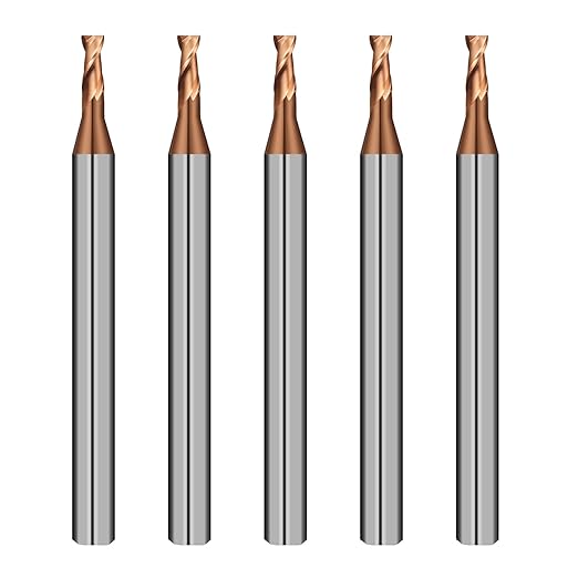 2 Flute 3/32" Carbide Square End Mill 5PCS Micrograin Milling Bits Sets TISIN Coating CNC Router Bit for Steel