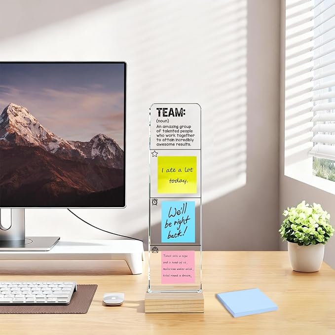 Acrylic Sticky Note Board with Wooden Base, Inspiring Team Quotes Desktop Logo - Image 5