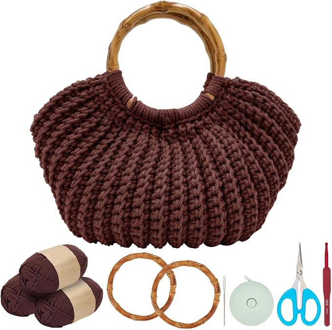 ACRNIGHEET Crochet Bag Kit for Adults Coffee Colored Handbag Crochet Kit for by ACRNIGHEET