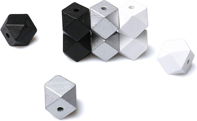20mm Geometric Wood Beads Mixed in White, Polygon Wooden Loose Beads by woodeni