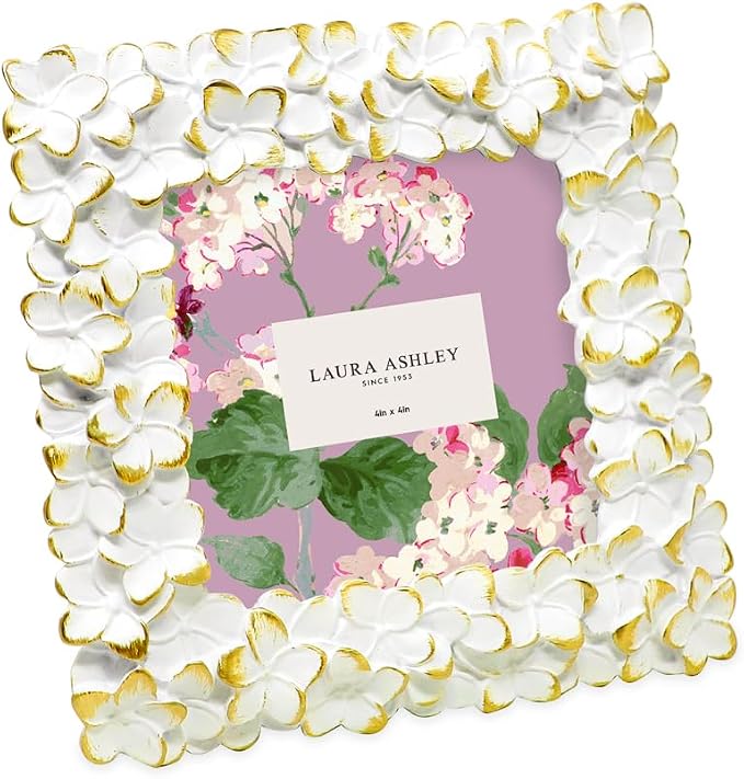 Laura Ashley 4x4 White & Gold Flower Textured Hand-Crafted Resin Picture Frame by Unknown