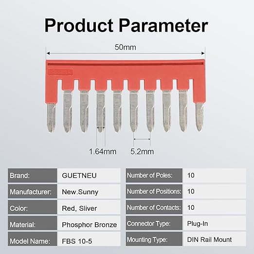 10Pcs FBS 10-5 Side Plug-in DIN Rail Terminal Block, External Bridge Connector, Compatible with PT2.5 Jumpers