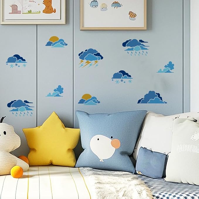 11.8"x11.8" Clouds Wall Stencil Templates, Reusable Plastic Lightning Rain - Image 7