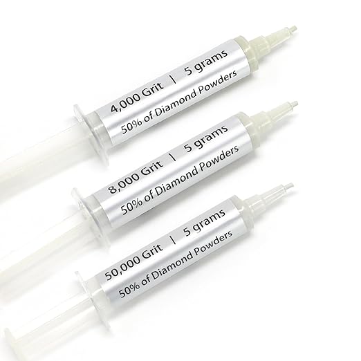 SCOTTCHEN 3Pcs Diamond Polishing Paste, 4,000/8,000/50,000 Grit, 2-4/0-2/0-0.5 Microns Lapping Compound with 50% Concentration of Diamond Powders for Jewelry, Metal, Ring, Glass, Coin, 5 Gram Each