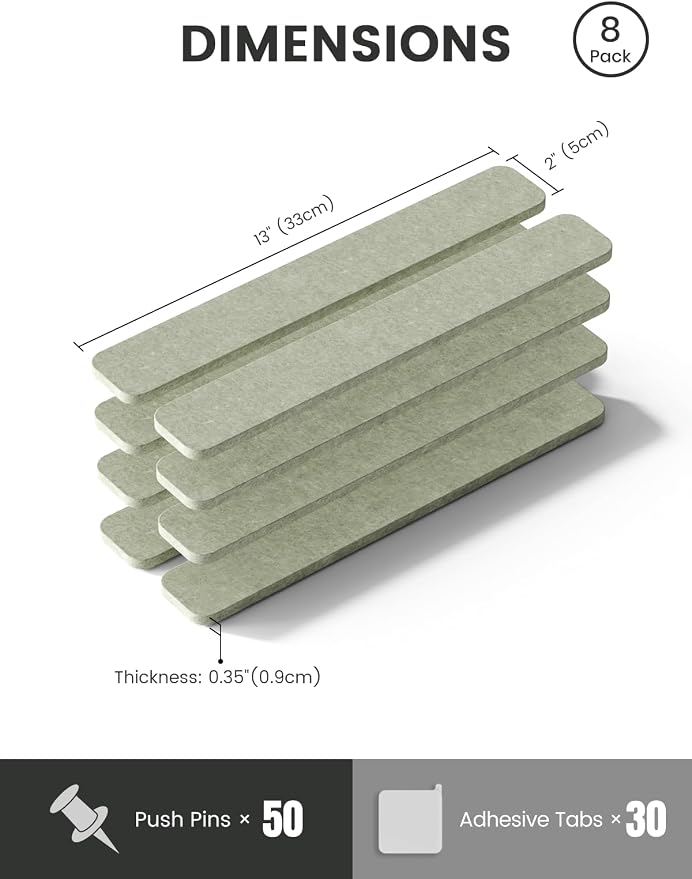 Fluxynara Cork Board Alternative Felt Strip Board 8-Pack 13"x2", Office Pin - Image 4