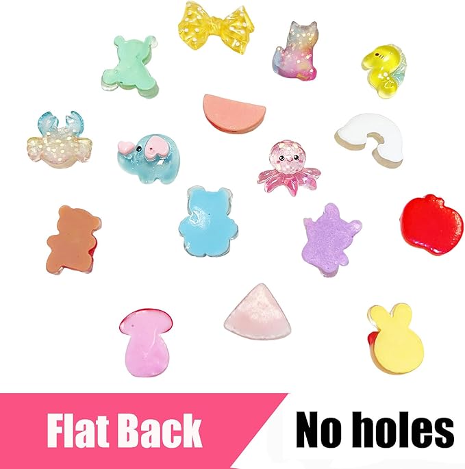 FULUSODO 60pcs Embellishments Cute Set, Flat Back Bulk Mixed Resin Ornament - Image 3