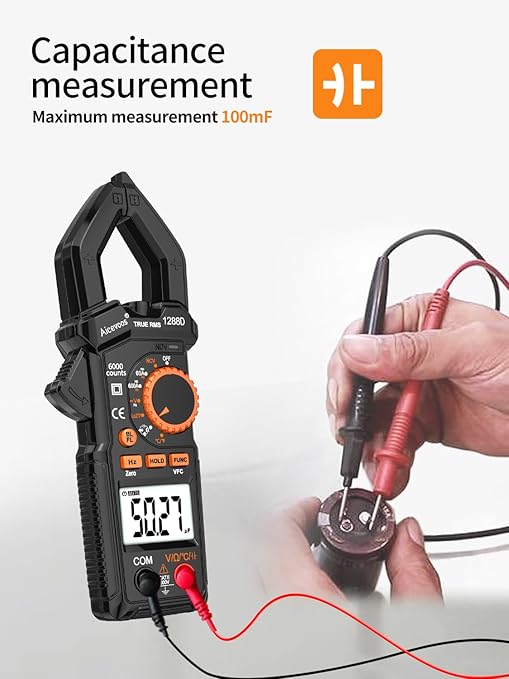 Clamp Meter 6000 Counts Amp Meter Auto-ranging dc Clamp Meter, Measures Current Voltage Capacitance Resistance (AC/DC Current)