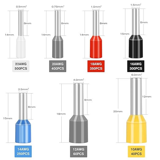 Nilight 1900PCS Wire Ferrule Terminals Kit AWG 22 20 18 16 14 12 10 Gauge Crimp Connectors Nylon Insulated Pin Cord End Insert Type for Single Double Electric