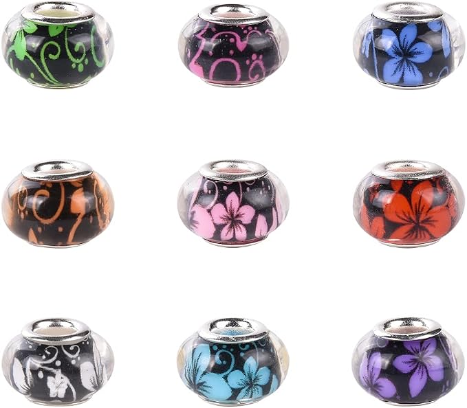 120 Pieces Assorted European Craft Beads Large Hole Lampwork Spacer Beads - Image 2