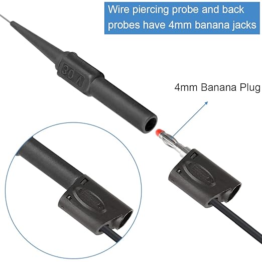 Back Probe Wire Piercing Probe Power Probe Pins kit for Multimeter Test Leads, 8PCS 0.7mm Insulation Wire Piercing Probes & Back Probe, with 4mm Banana Jack for Car Repairing Diagnostic