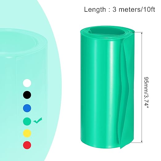 MECCANIXITY Battery Wrap PVC Heat Shrink Tubing 60mm Dia 95mm Flat 10 Feet(3meters) Green Good Insulation for Battery Pack