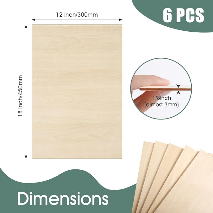 6 Pack Basswood Sheets for Crafts 1/8x12x18 Inch 3mm Larger Basswood for Laser - Image 2