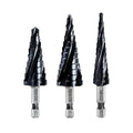 Cobalt Step Drill Bit Set - 3pcs 1/4"-3/4" 1/8"-1/2" 3/16"-7/8" Four Spiral Flute Step Drill Bit M35 with Impact Ready Unibit for Stainless Steel Metal Aluminium Copper Wood Plastic