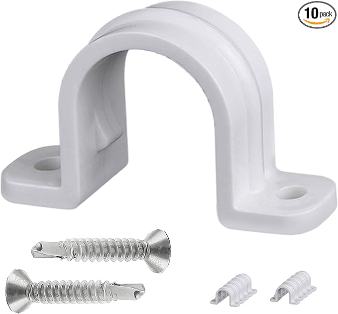 10 Set Pipe Clamps,SCH 1/2 in (20 MM) PVC Pipe Strap Clips,Two Hole Plastic Pipe Clamps,Conduit Strap Clamps