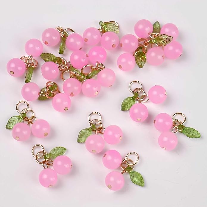 30 Pcs Red Cherry Charms Mini Cute Glass Fruit Beads Charm Acrylic Beaded Charms by SOFISO