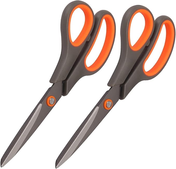 2 Pack 8" Titanium Non-Stick Scissors, All-Purpose Professional Stainless Steel Shears Comfort Soft Grip, Straight Office Craft Scissors for DIY School Home