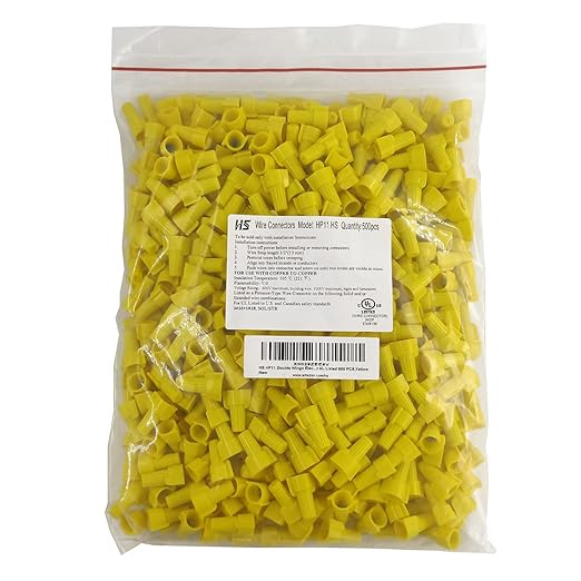 UL Listed Yellow Winged Electrical Wire End Connectors Caps Bulk 500 Pack Small Twist-on Wire Connectors Nuts 18-10 AWG,HS P11 Type Screw Terminals