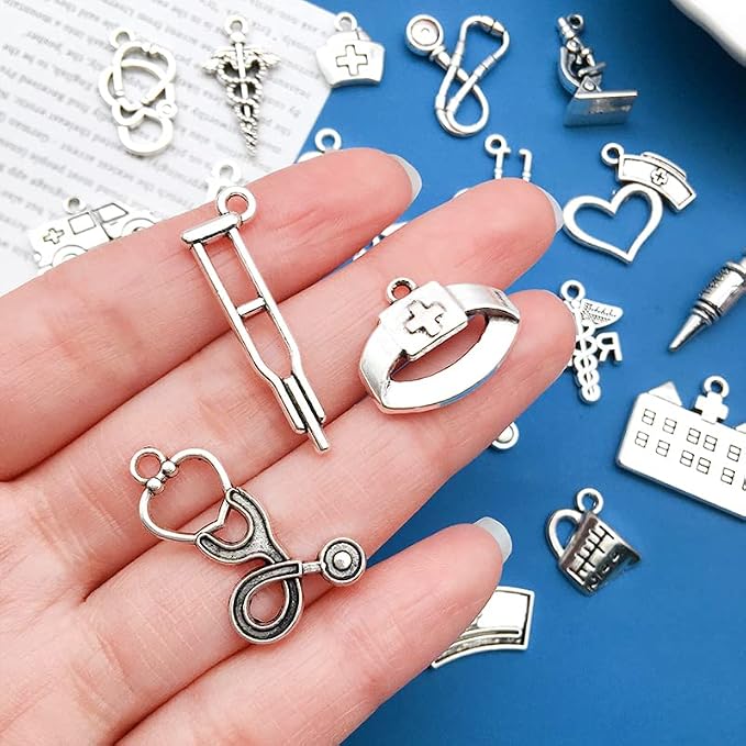 WOCRAFT 120pcs Antique Silver Medical Charms - Image 4
