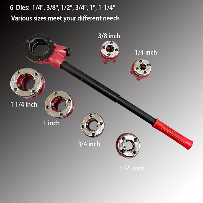 Pipe Thread Kit, Manual Plumber Pipe threader, Ratcheting Threading Tool Set with Storage Case