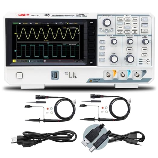 UNI-T UPO1202 200MHz 2Ch DSO Ultra Phosphor Digital Oscilloscope 1 GSa/s Memory Depth 56 Mpts 500,000 wfm/s 7in Display 1Mpts FFT Sampling Points