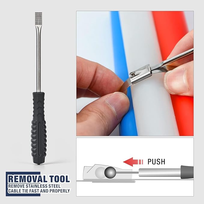 iCrimp Zip Tie Gun, One-Handed Stainless Steel Cable Tie Tool for Tension & Cutting Zip Ties, Metal Zip Tie Tool with 100pcs 11.8" Metal Cable Ties and Release Tool, WCT-319