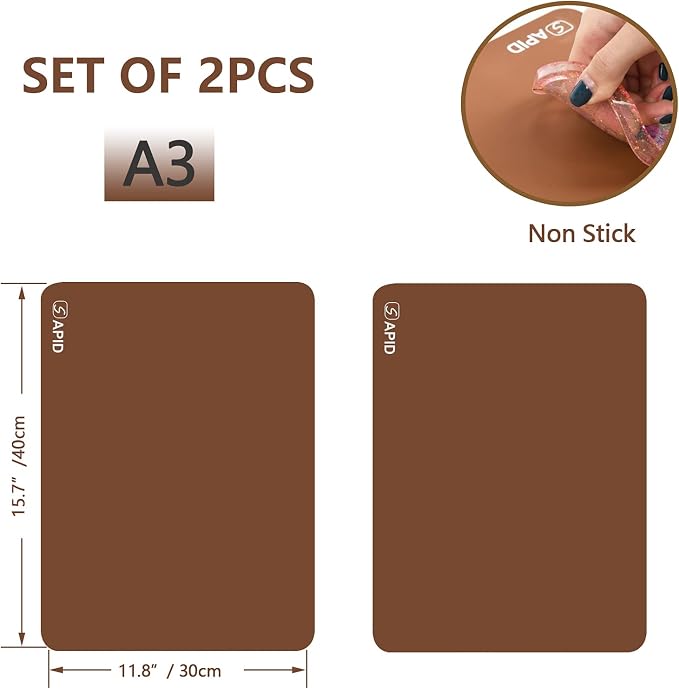 Sapid 2Pcs Thick Silicone Mat for Crafts, Nonstick Silicon Sheet for Epoxy Resin - Image 2
