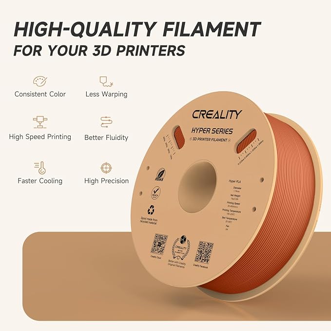 Official Creality Hyper PLA Filament 1.75mm, High Speed PLA 30-600mm/s 3D Printer Filament, Dimensional Accuracy +/-0.02mm, Fit Most FDM 3D Printers, 1KG(2.2lbs) Spool Burnt Orange