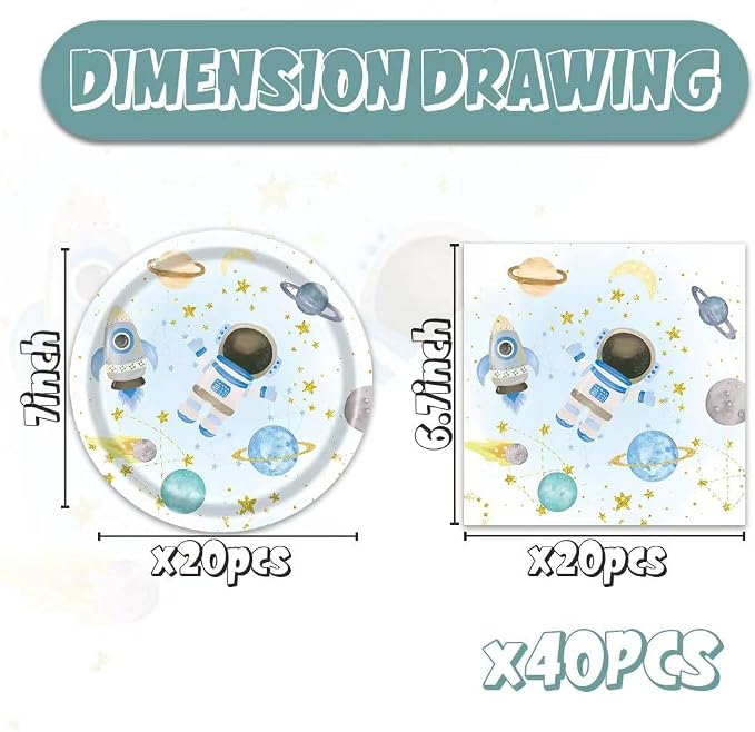 40Pcs Blue Outer Space Birthday Party Decorations Plates and Napkins - Image 2