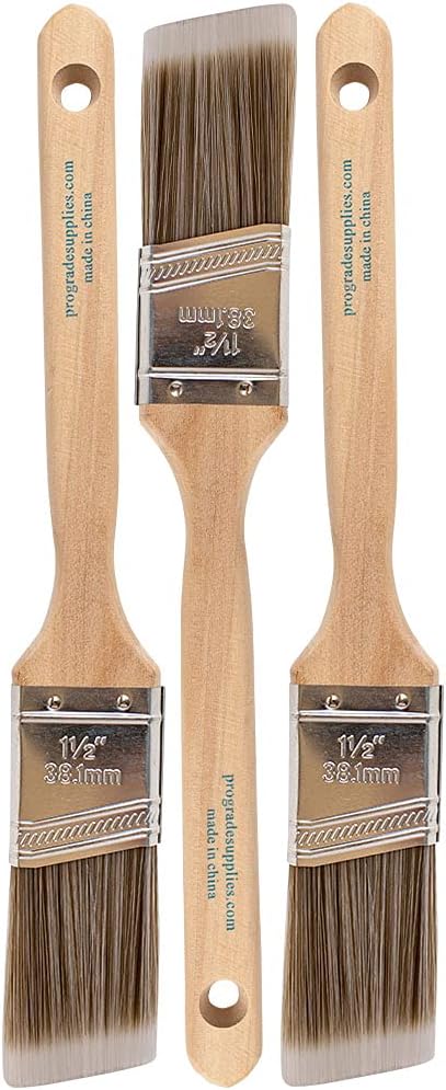 Pro Grade Angled Paint Brushes, 1.5 Inch Paint Brush Set by ProGradeSupplies