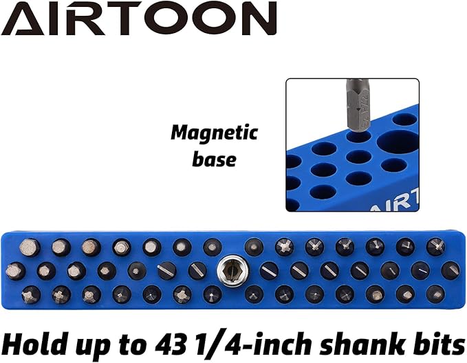 AIRTOON 2PCS 1/4" Magnetic Hex Bit Holder, 43 Holes Bit Storage with Strong Magnetic Base, Magnetic Screwdriver Bit Organizer, Blue and Green
