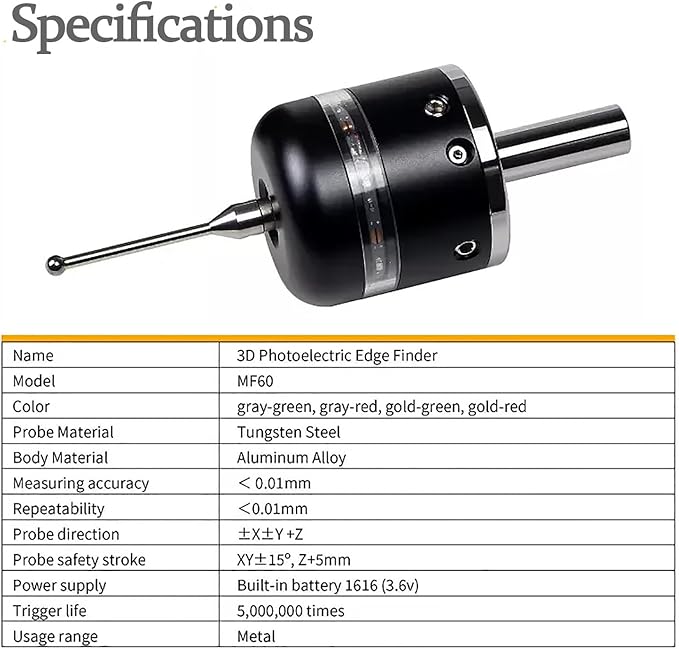 3D Touch Probe Edge Finder Trigger Finder,X Y Z Axis Measurement Centering Rod for Metals, Not Support the Detection of Insulation Materials and Insulating Spindle (Red light)
