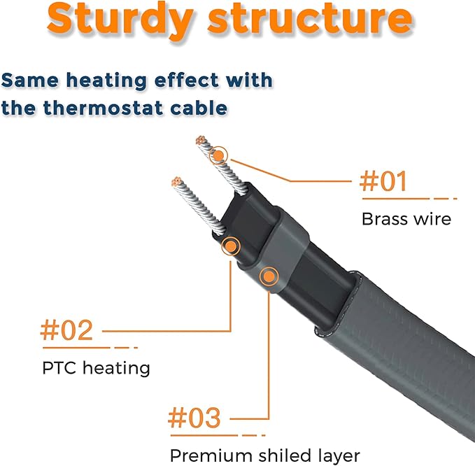 Giraffe Tools Heat Cable, Heat Cables for Roofs and Gutters, Easy Heat, Water Pipe Heat Cable, Pipe Freeze Protection Down to -40℉, Black, (30FT with GFCI)