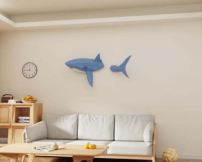 Shark on Wall Paper Sculpture, Left Side, Pre-cut DIY Papercraft Kit, Handmade - Image 4