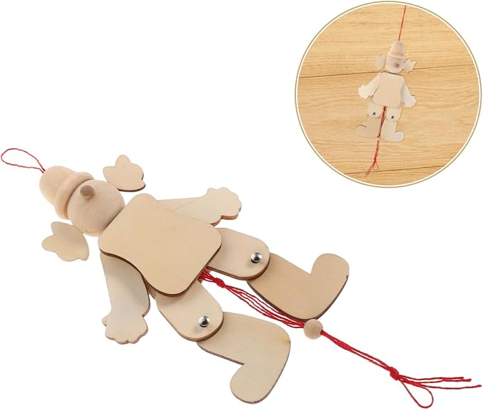 6pcs Wooden Clown Marionette Puppets Unfinished DIY Pull String Puppet - Image 7