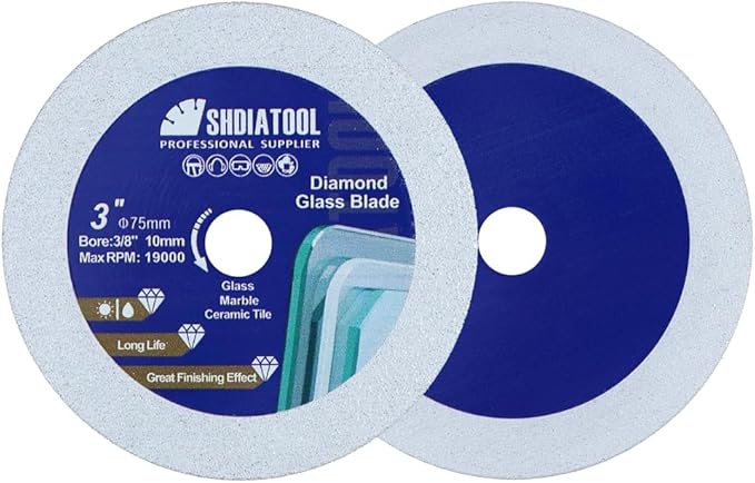SHDIATOOL Diamond Glass Cutting Disc 3-Inch Saw Blade, Ultra-Thin Cut Off Wheel for Tile Ceramic Porcelain Marble 75mm (2 of Pack)